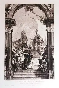 Kleopatra empfängt Antonius, Radierung nach dem Gemälde von G. B. Tiepolo in Venedig, 1882