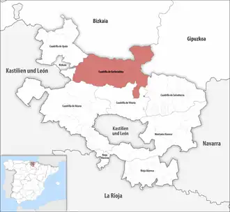 Die Lage der Comarca Cuadrilla de Gorbeialdea in der Provinz Álava
