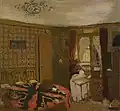 Édouard Vuillard: Mme Vuillard nähend am Fenster, rue Truffaut, ca. 1899. Zeitweise im Kunsthandel von Sam Salz