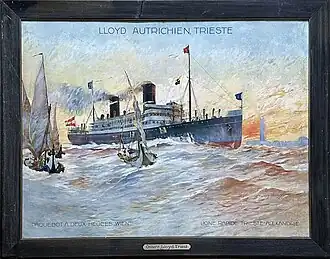 Französischsprachige Plakate des ÖL für den Ägypten-Dienst (um 1890) und für den Eildienst Triest-Alexandria von Harry Heusser (SS Wien, um 1911)