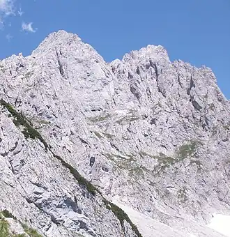 Gipfel der Westlichen (links) und Östlichen Hochgrubachspitze aus Südwesten