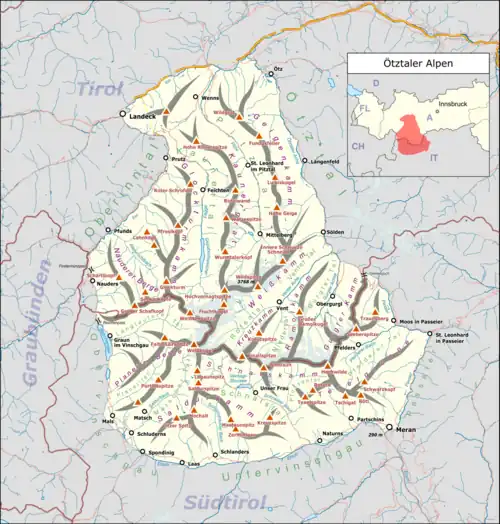 Lagekarte der Ötztaler Alpen