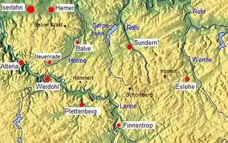 Übersichtskarte über das Lennegebirge