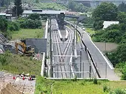 Bau des neuen Bahnhofs Kawarayu-Onsen