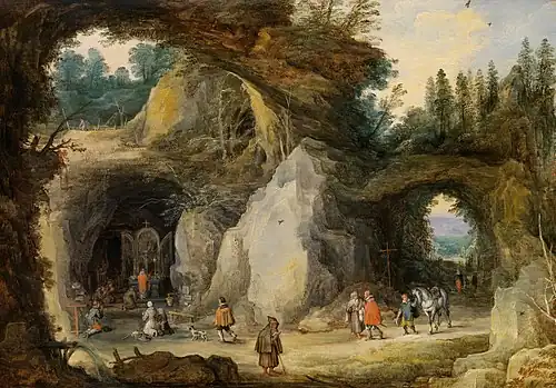 Berglandschaft mit Pilgern in einer Grottenkapelle, c. 1616, Liechtenstein Museum, Wien