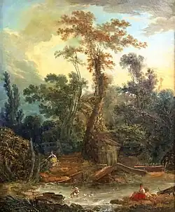 Ländliche Gegend mit Kindern, die in einem Ententeich spielen, Jean-Baptiste Le Prince