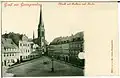 Blick vom Marktplatz auf die Kirche und das alte Rathaus, 1898