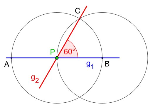 Bild 1: Antragen eines 60°-Winkels an eine Gerade in einem gegebenen Scheitelpunkt