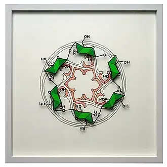 Cyclodextrin-Hinterglasmalerei über einer Zeichnung