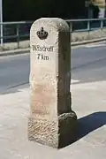umgearbeiteter Ganzmeilenstein an der Kreuzung Wilsdruffer-/Talmühlen-/Roßmäßlerstraße/Opitzer Weg