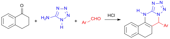Multikomponentenreaktion von 1-Tetralon mit Aminotetrazol und aromatischem Aldehyd