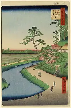 62. Bashōs Klause auf dem Tsubakiyama am Sekiguchi-Kanal