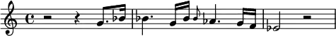 {
  r2 r4 g'8. bes'16
  bes'4. g'16 bes' \grace bes'8 as'4. g'16 f'
  es'2 r
}