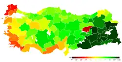Verteilung der Ja-Stimmen in Prozent in den 81 Provinzen.