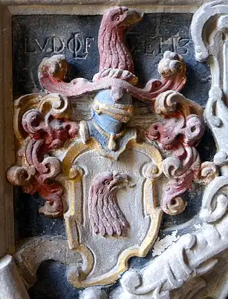 Koloriertes Wappen des Adelsgeschlechtes am Grabmal des Burgwedeler Amtsvogtes Ludolf von Eltz