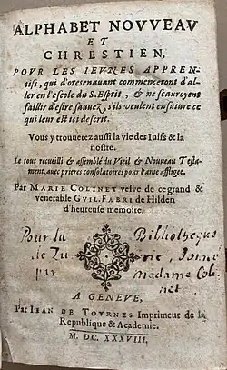 Titelblatt der letzten bekannten Veröffentlichung von Marie Colinet aus dem Jahr 1638.