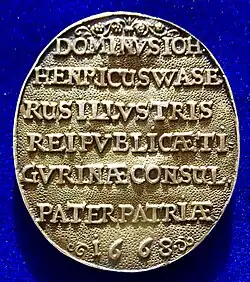Johann Heinrich Waser 1668 Medaille Vorder- und Rückseite von Conrad Meyer