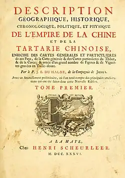 Description de l’Empire de la Chine et de la Tartarie, 1736, Titelbild Band 1