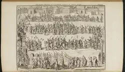 A description of the empire of China and Chinese-Tartary, together with the kingdoms of Korea, and Tibet, Band 1, Seite 252, 1738, Gefolge eines Vizekönigs, wenn er seinen Palast verlässt (I. Basire Sculp.)