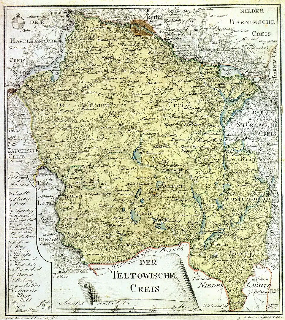 Der Kreis Teltow um 1788. Karte des Carl Ludwig von Oesfeld