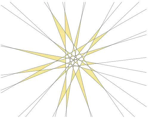 Größte bekannte perfekte Lösung (85 Dreiecke aus 17 Geraden)