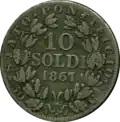 10 Soldi (50 Centesimi) Vatikan Silber 1867, Raugewicht 2,50 g = 2,25 g Feinsilber = 100 Soldi entsprechen 5 Lire