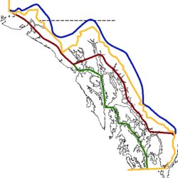 von den Vereinigten Staaten beanspruchte Grenzziehung ﻿vom Vereinigten Königreich beanspruchte Grenzziehung ﻿1903 einvernehmlich festgelegter Grenzverlauf