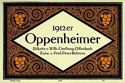 Weinetikett von Wilhelm Gerstung für einen 1912er Oppenheimer nach einem Entwurf von Peter Behrens