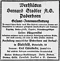 Werbeanzeige der Fa. Bernard Stadler von Juni 1923