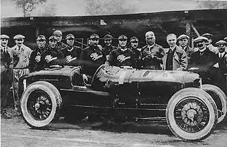 Der Alfa Romeo P2 beim Großen Preis von Italien 1924 mit dem kompletten Alfa-Romeo-Rennteam.