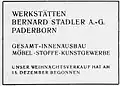 Werbeanzeige der Fa. Bernard Stadler, erschienen am 17.12.1928, zwei Tage vor dem ersten Großfeuer.