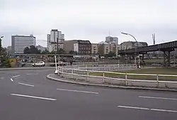 Trasse der M-Bahn über dem ehemaligen Bahnhofsgelände, 1988