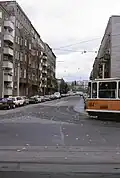 Blick von der Chaussee- zur Pflugstraße, mit abschließender Hinterlandmauer, 1991