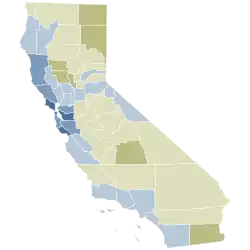 Proposition 215 Wahlergebnisse nach County; Grün = „Ja“, Rot = „Nein“