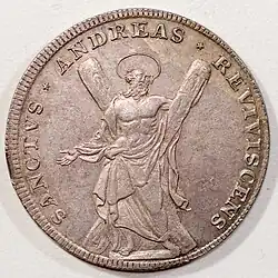 1 Thaler, Georg Ludwig 1709 als Kurfürst von Braunschweig-Lüneburg und Erzbannerträger, in Erwartung des Amts als Erzschatzmeister (Welter 2138) Vs.: Wappen von Braunschweig-Lüneburg mit Kurhut und Warteschild