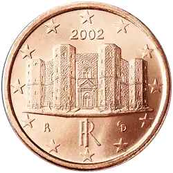 Italienische 1-Cent-Münze (2002) mit Castel del Monte