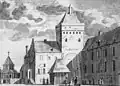 Donjon und Saalbau, Hofseite, nach Zeichnung von Cornelis Pronk, 1728