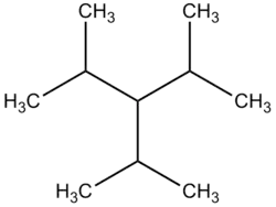 Strukturformel von 2,4-Dimethyl-3-(propan-2-yl)pentan, einem Isomer von Decan