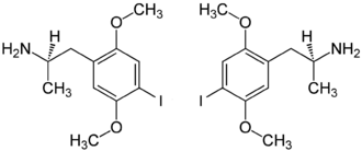 Struktur der beiden Enantiomeren von 2,5-Dimethoxy-4-iodamphetamin