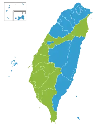 Wahlkreismehrheiten bei der Wahl: ﻿Mehrheit für Lien/Soong (pan-blaue Koalition) ﻿Mehrheit für Chen/Lu (pan-grüne Koalition)