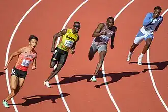 Erster Vorlauf (v.&nbsp;l.&nbsp;n.&nbsp;r.): Koki&nbsp;Ueyama, Joseph&nbsp;Paul&nbsp;Amoah, Jerome&nbsp;Blake, Joseph&nbsp;Fahnbulleh