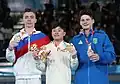 Ehrung der Sieger im Mehrkampf (von links nach rechts): Sergei Naidin (Silber), Takeru Kitazono (Gold), Diogo Soares (Bronze)