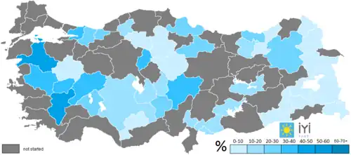 Stimmenanteile der Bürgermeisterkandidaten der İYİ Parti nach Provinzen.