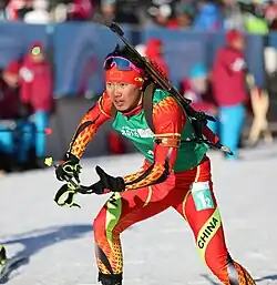 Gou Zhendong beim Single-Mixed-Staffel-Wettbewerb