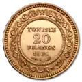 Vorgänger des Dinars: Tunesische Franc Goldmünze.