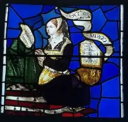 Péronnelle de Plœuc mit der Inschrift Ecce virgo (Ecce virgo concipiet et pariet filium... Seht, die Jungfrau wird empfangen und einen Sohn gebären.)