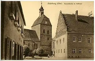 Mühlberger Rathaus und Kirche (1928)
