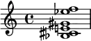 { <bes cis' e'! gis' es'' f''>1 }