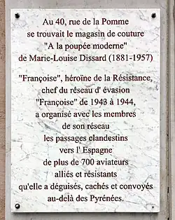 Gedenktafel für Marie-Louise Dissard (Nr. 40 rue de la Pomme)