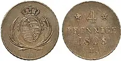 König Friedrich August I., 4&nbsp;Pfennige 1808&nbsp;H, Grünthal